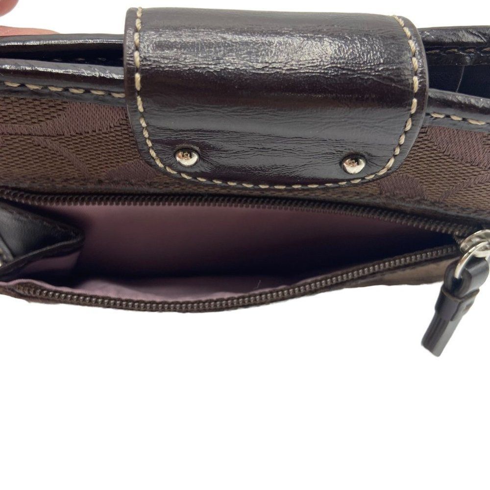 Classic Coach Signature Canvas Bifold Turn lock Wallet  with leather Trim Brown - Picture 10 of 10